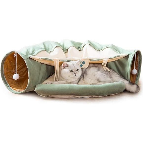 Cat Tunnel Bed, 2-in-1 Cat Play Tunnel and Mat for Pets Cats Dogs